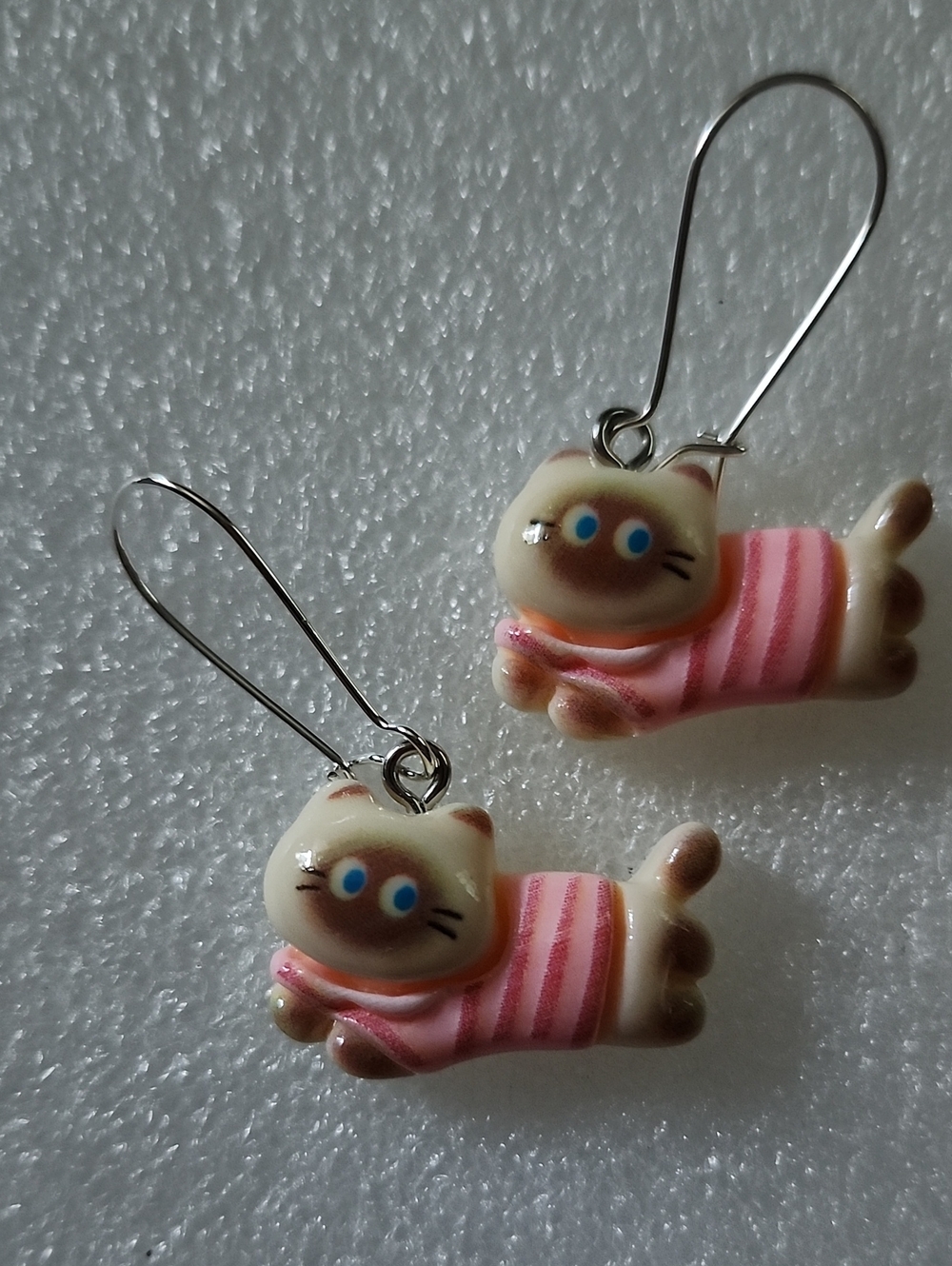 Hand Crafted Pink and Cream Cat Earrings